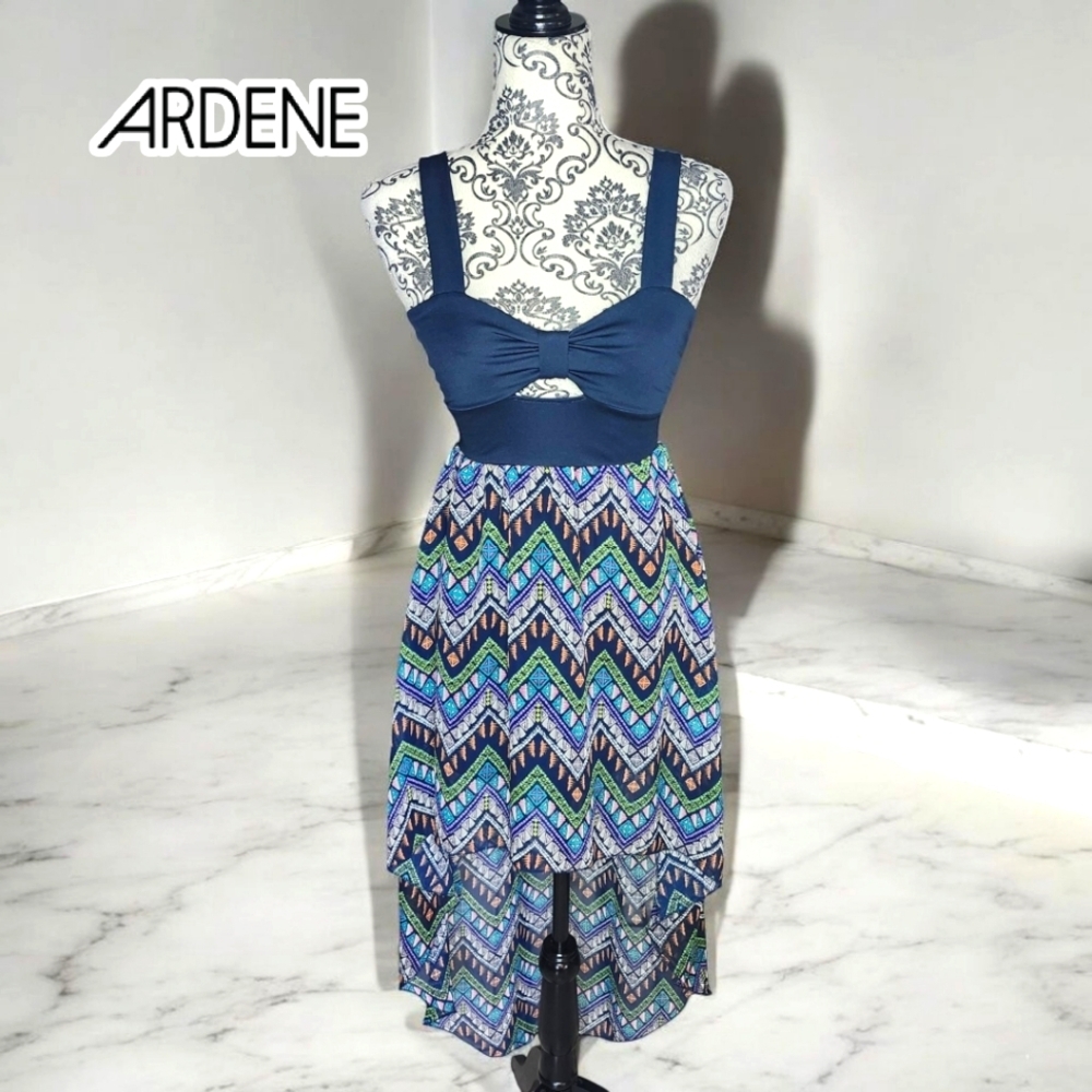 ARDENE Blue and Green Chevron Hi Lo Dress - XSmall